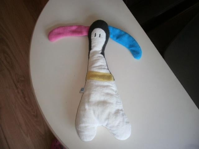 mascotte knuffel beest spook wit gekleurd 1 oor blauw ander, Ophalen of Verzenden, Zo goed als nieuw, Overige typen