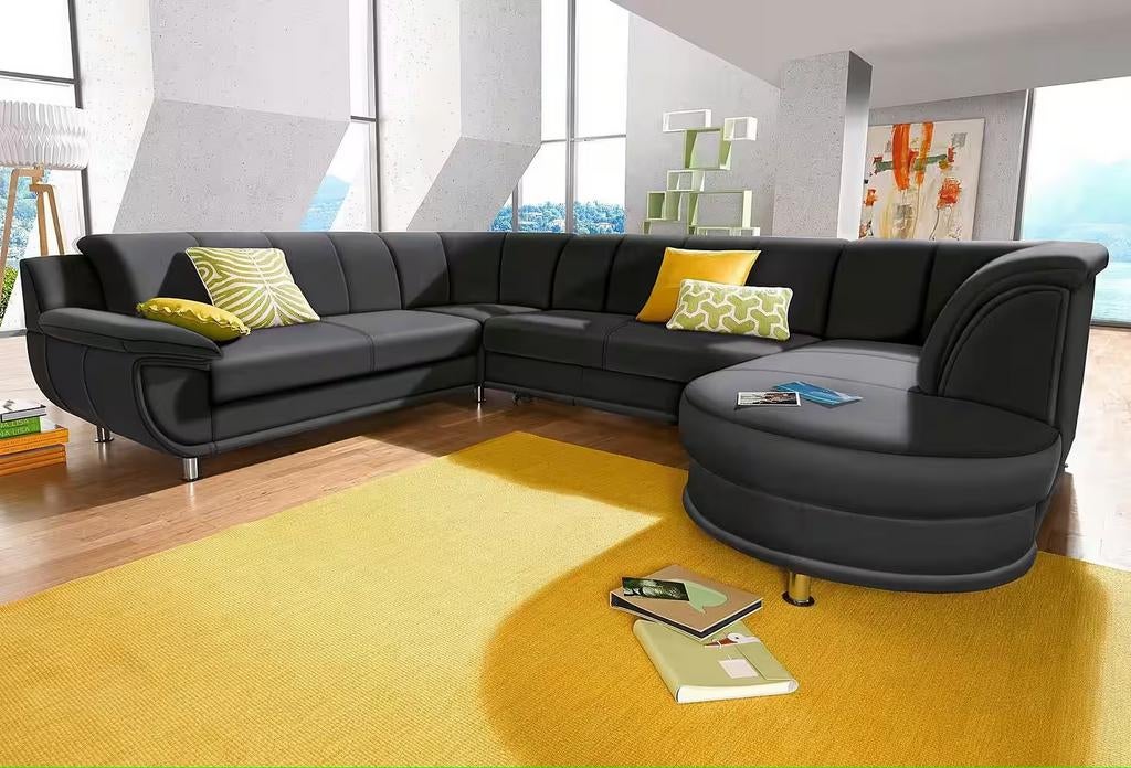 Nieuwe mega Ubank zwart lederlook xxl hoekbank zithoek, Ophalen of Verzenden, Nieuw, 150 cm of meer, Vierpersoons of meer