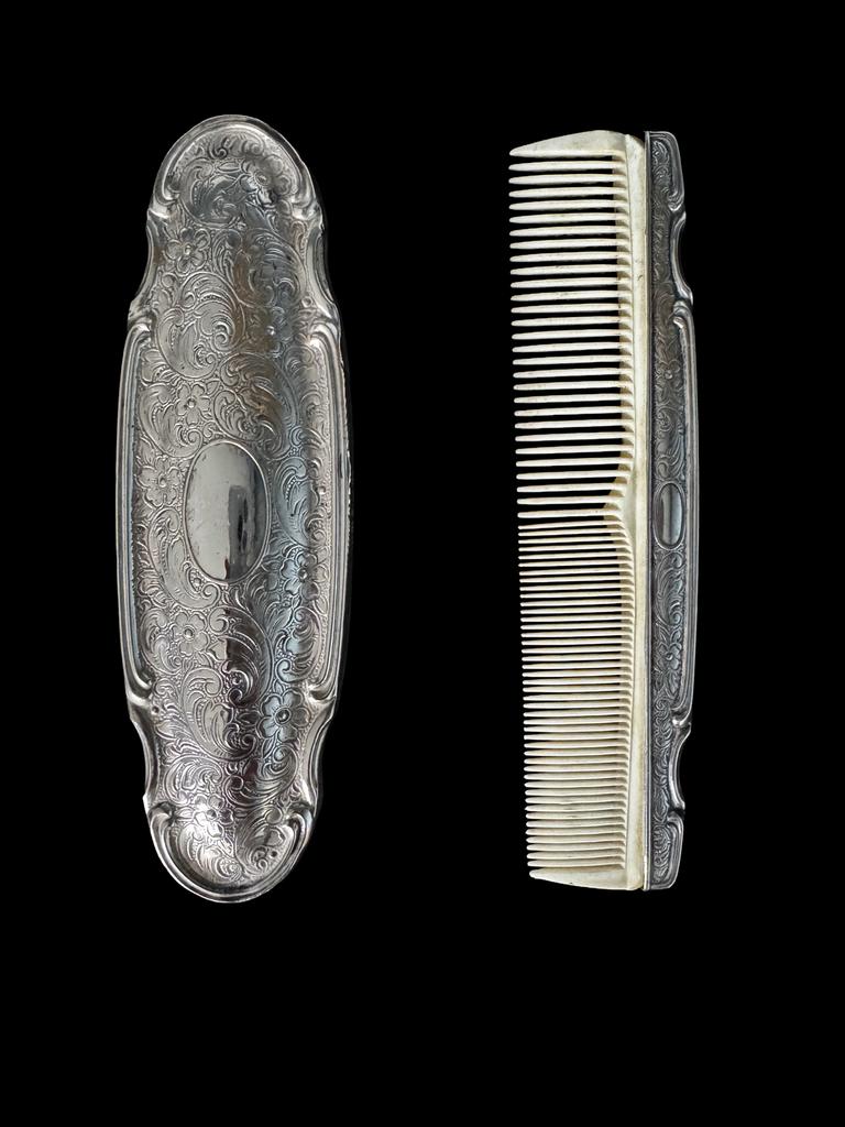Antiek verzilverde kam en borstel, Antiek en Kunst, Ophalen of Verzenden, Zilver
