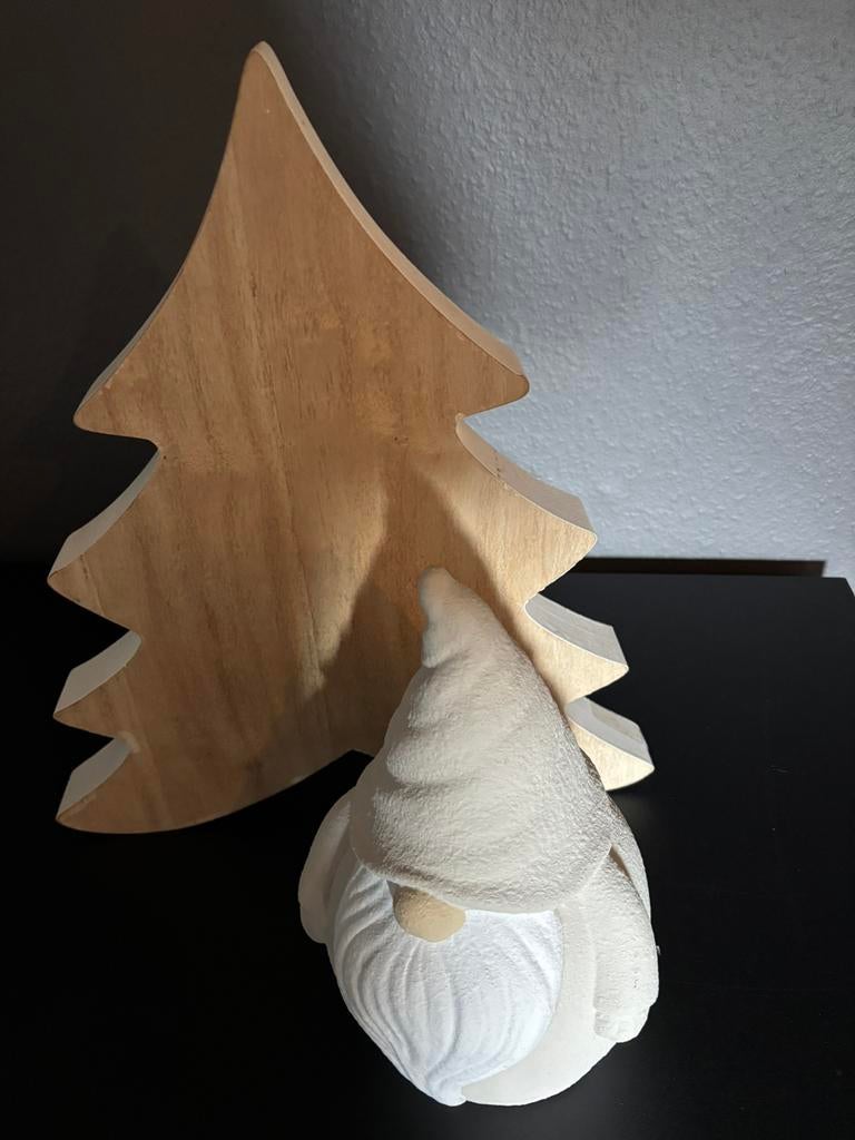 Kerstman/kabouter aardewerk en houten kerstboom, Ophalen of Verzenden, Zo goed als nieuw