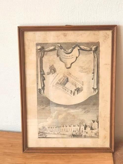 gravure Jan Goeree Clara's klooster Amsterdam ca 1765., Antiek en Kunst, Kunst | Etsen en Gravures, Ophalen