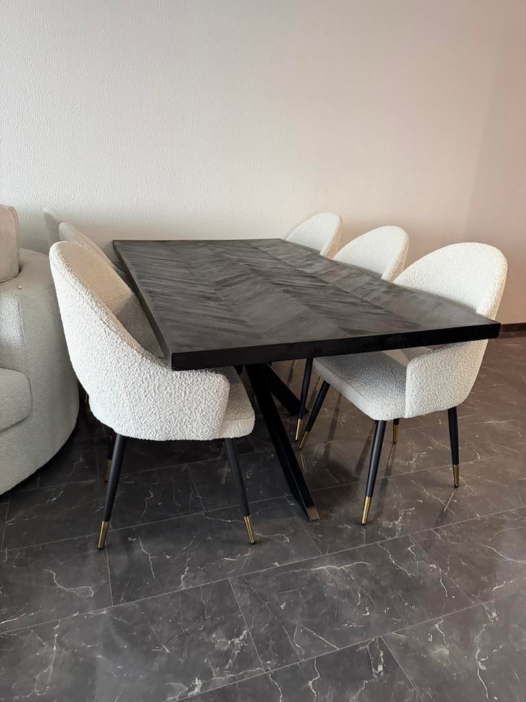 Eettafel set zwart en wit, 200 cm of meer, Zo goed als nieuw, Rechthoekig, 50 tot 100 cm