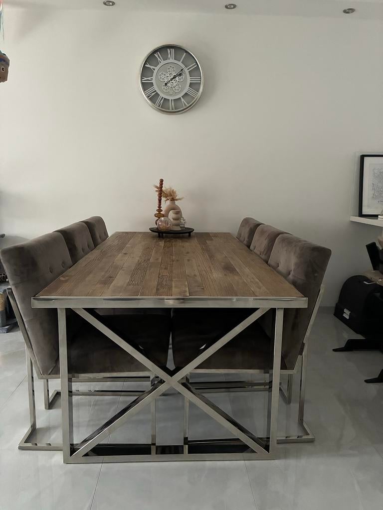 Richmond Redmond eettafel, salontafel en 6 stoelen, Ophalen, 150 tot 200 cm, 200 cm of meer, Zo goed als nieuw