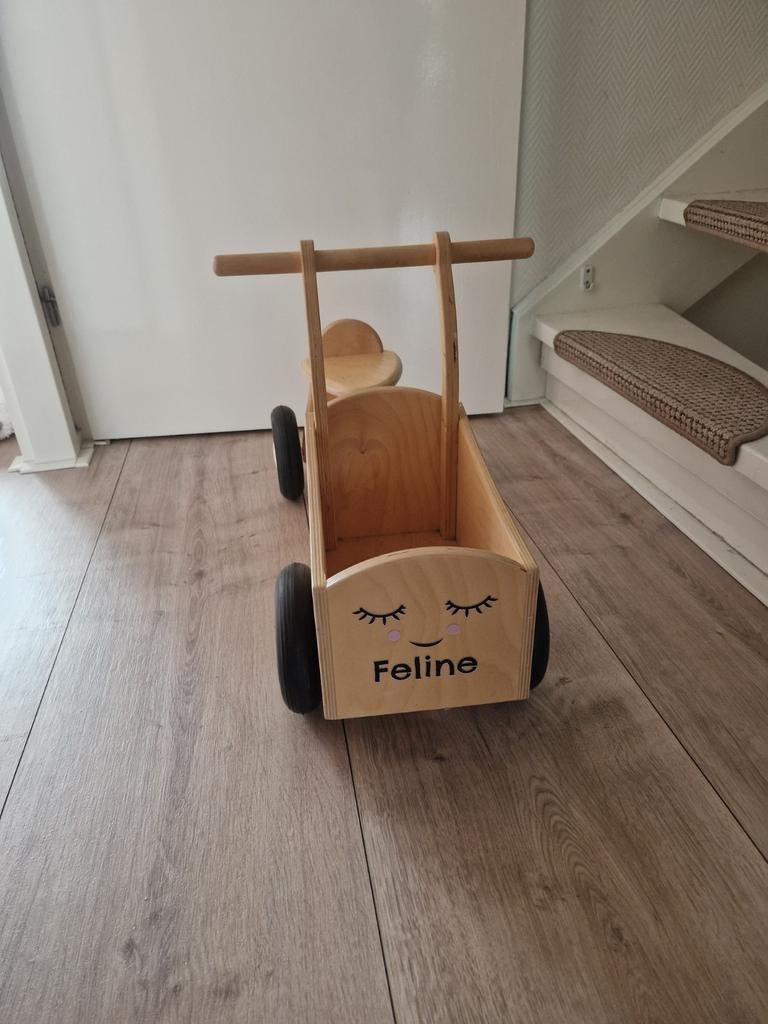 Leuke houten bakfiets voor kinderen - naam kan eraf, Ophalen, Gebruikt, Loopfiets