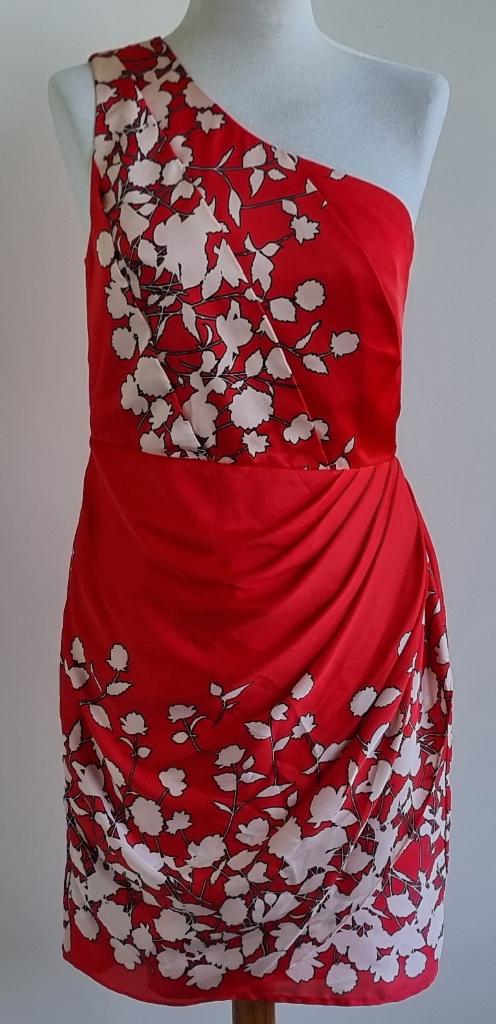 Oasis rode a-symetrische jurk met print mt. 36, Ophalen of Verzenden, Zo goed als nieuw, Maat 36 (S), Oasis