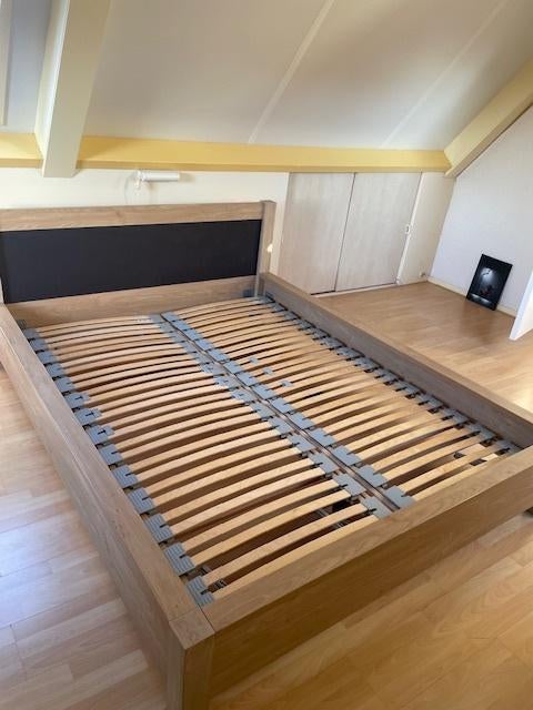 Tweepersoonsbed te koop!, Ophalen, Bruin, 210 cm, Tweepersoons