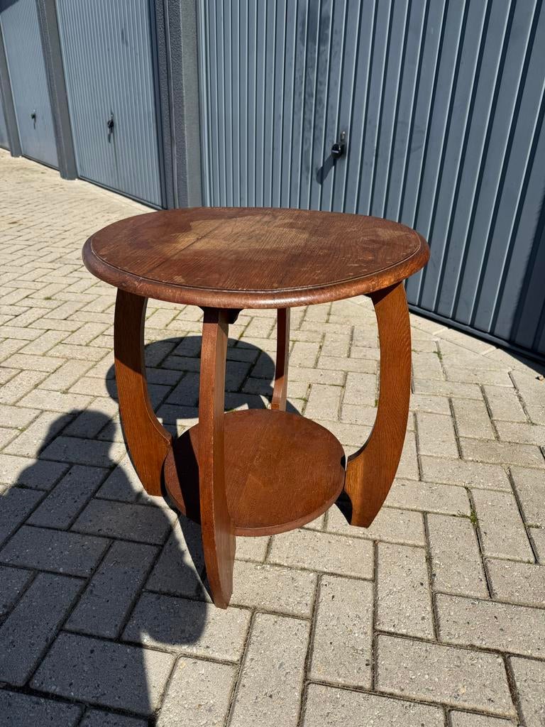 Vintage houten bijzettafel - Rond en stijlvol, Gebruikt, Rond, 55 tot 75 cm, Hout