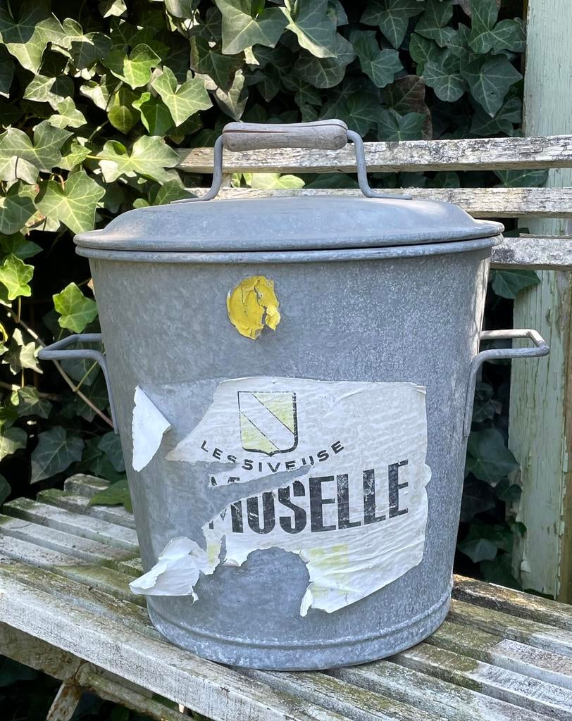 Brocante oud zinken ton / emmer met deksel, Ophalen of Verzenden