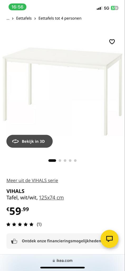 Witte Ikea Vihals tafel, Huis en Inrichting, Tafels | Eettafels, Kunststof, Gebruikt, 100 tot 150 cm, Vier personen