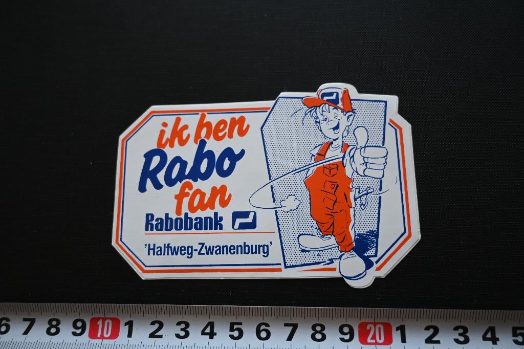 sticker HALFWEG-ZWANENBURG - ik ben rabofan rabobank strip, Verzamelen, Stickers, Ophalen, Zo goed als nieuw