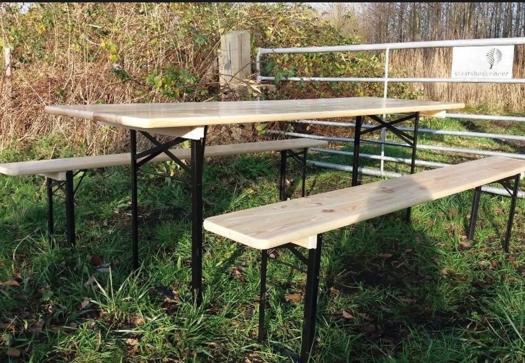 2 sets biertafels met banken - Gebruikt, Ophalen, Gebruikt, Inklapbaar, Rechthoekig