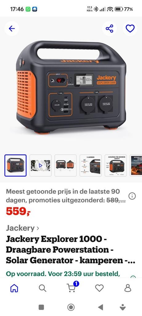 Jackery 1000 V1 met 2x 80W zonnepanelen, Caravans en Kamperen, Ophalen of Verzenden