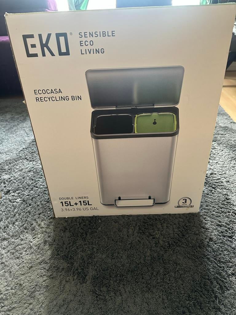 EKO Ecocasa Recycling Bin 15L+15L, Met pedaal, 50 tot 75 cm, Nieuw, Ophalen of Verzenden