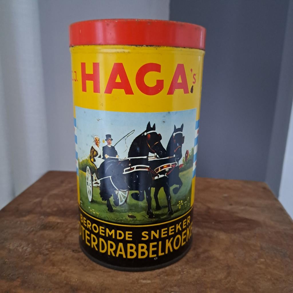 Vintage Haga's Sneeker Boterdrabbelkoeken Blik, Verzamelen, Ophalen of Verzenden, Gebruikt, Koek(jes), Overige merken