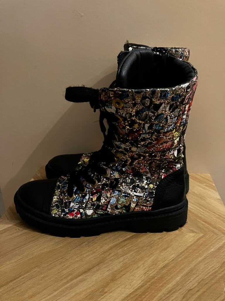 Leder Glitter Laarzen Carnaval Maat 35, Meisje, Ophalen of Verzenden, Laarzen, Zo goed als nieuw