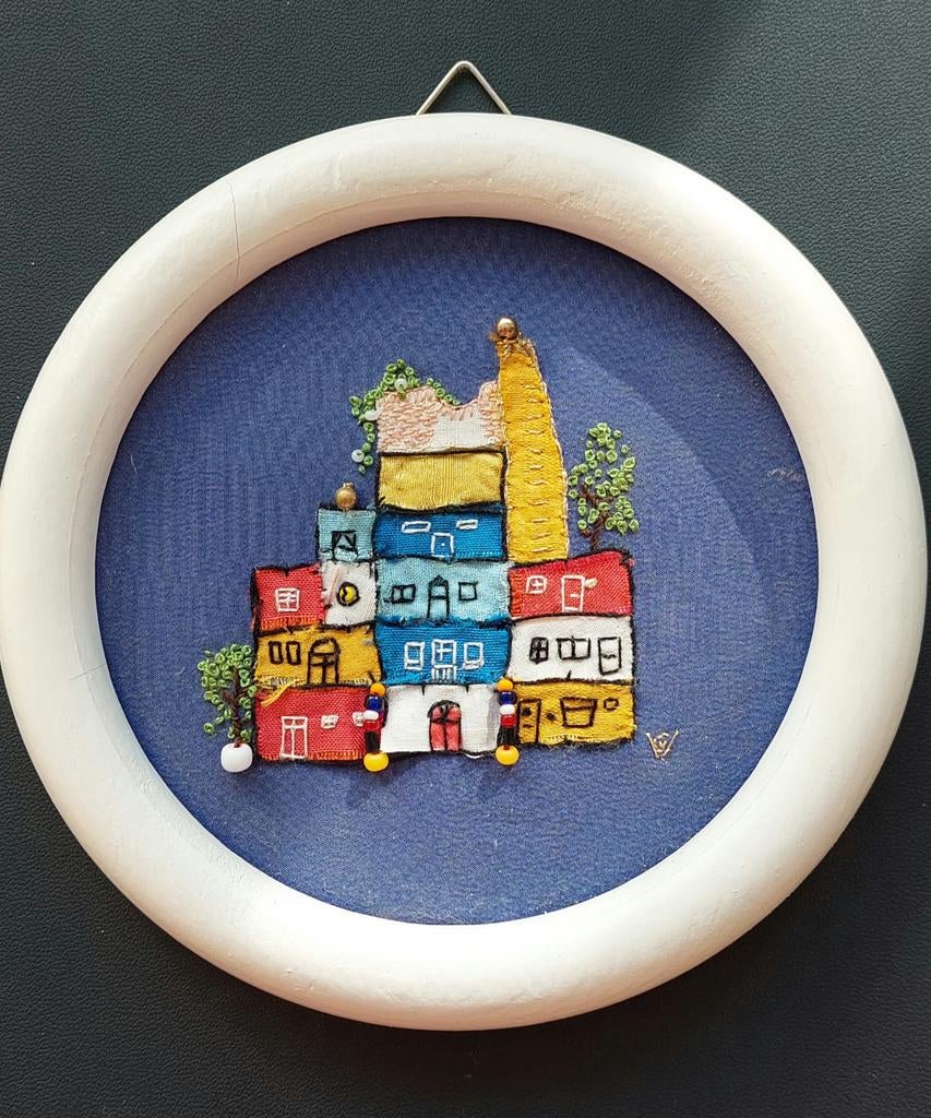 Naaldkunst naar werk van kunstenaar F. Hundertwasser, Hobby en Vrije tijd, Naaien en Fournituren, Ophalen of Verzenden, Gebruikt