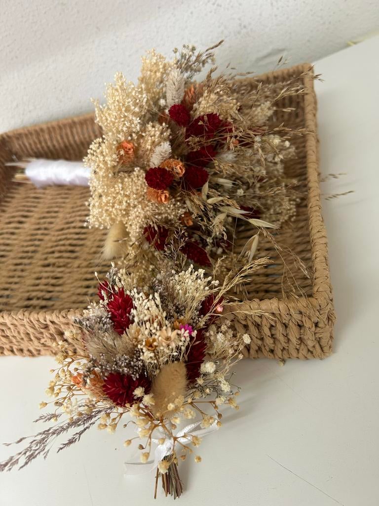 Bruidsboeket met corsage van gedroogde bloemen, Ophalen of Verzenden, Zo goed als nieuw