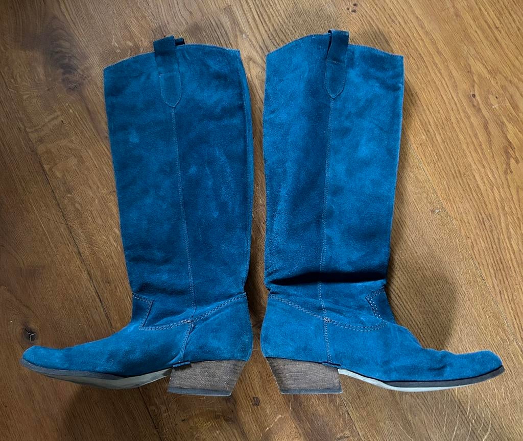 Petrol suède laarzen 38, Hoge laarzen, Blauw, Ophalen of Verzenden, Gedragen