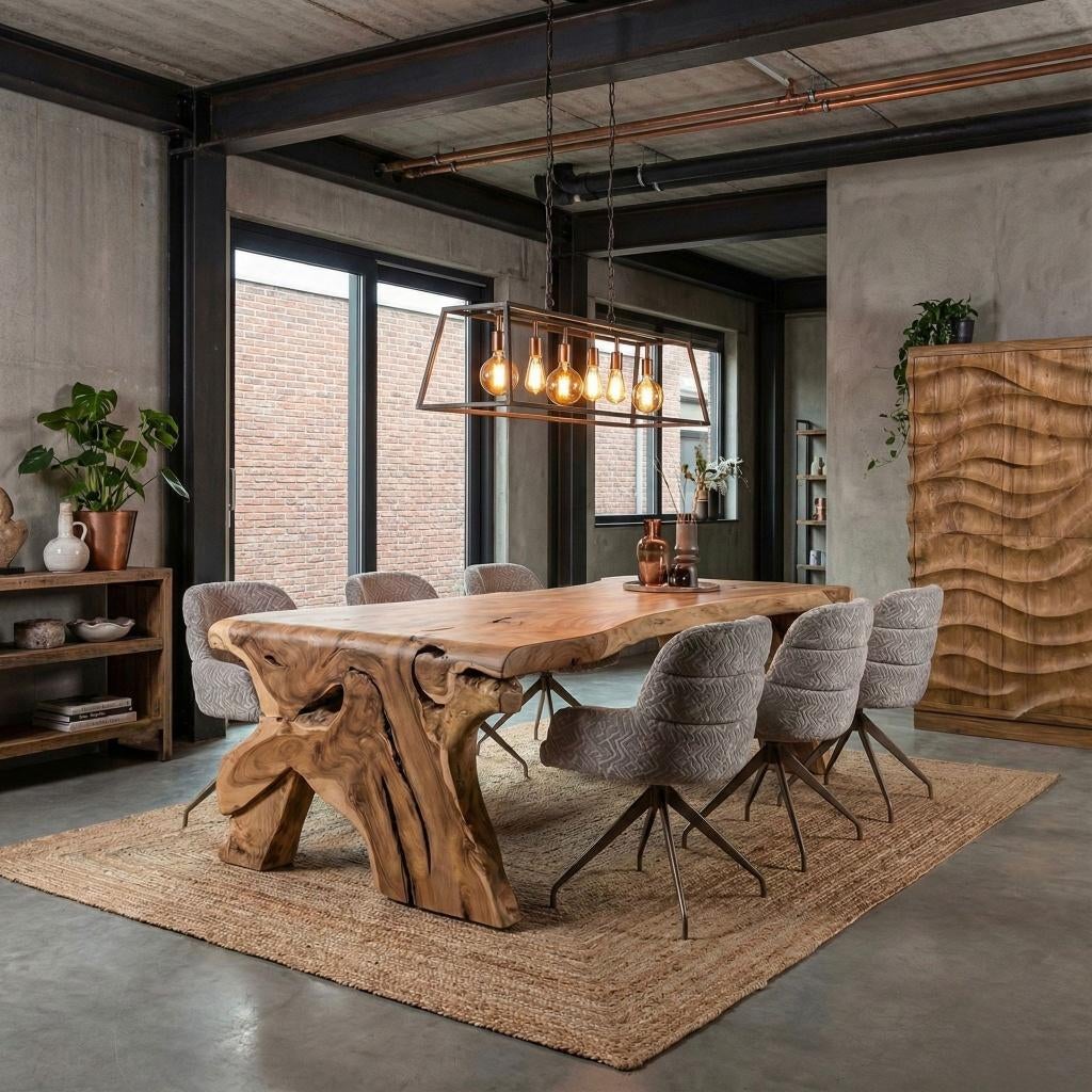 Unieke boomtamtafel van massief suarhout met doorlopend blad, Ophalen, Info@mokana.nl, Mokana, 50 tot 100 cm