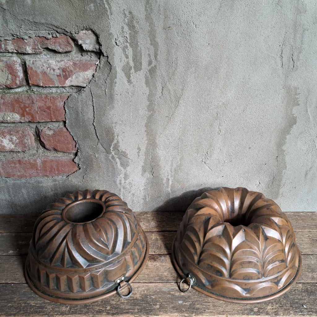 1x Brocante oude koperen tulband puddingvorm bakvorm *Etage3, Gebruikt, ., Ophalen of Verzenden, .