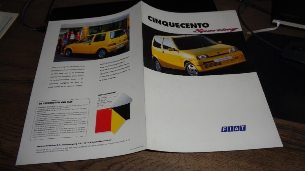 Folder FIAT Cinquecento SPORTING  ,  12-1994, Verzenden, Zo goed als nieuw, Overige merken