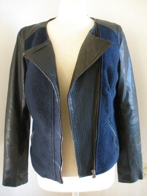 MAISON SCOTCH jack jas blauw wol met leer maat 3 - L, Ophalen of Verzenden, Zo goed als nieuw, Maat 38/40 (M), Blauw