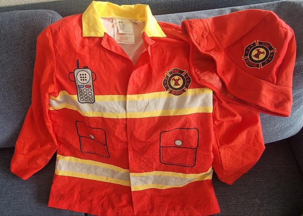 Brandweerpak, jas en muts (carnaval) H&M Maat 122/140, Kinderen en Baby's, Ophalen, Zo goed als nieuw, 122 t/m 128, Jongen
