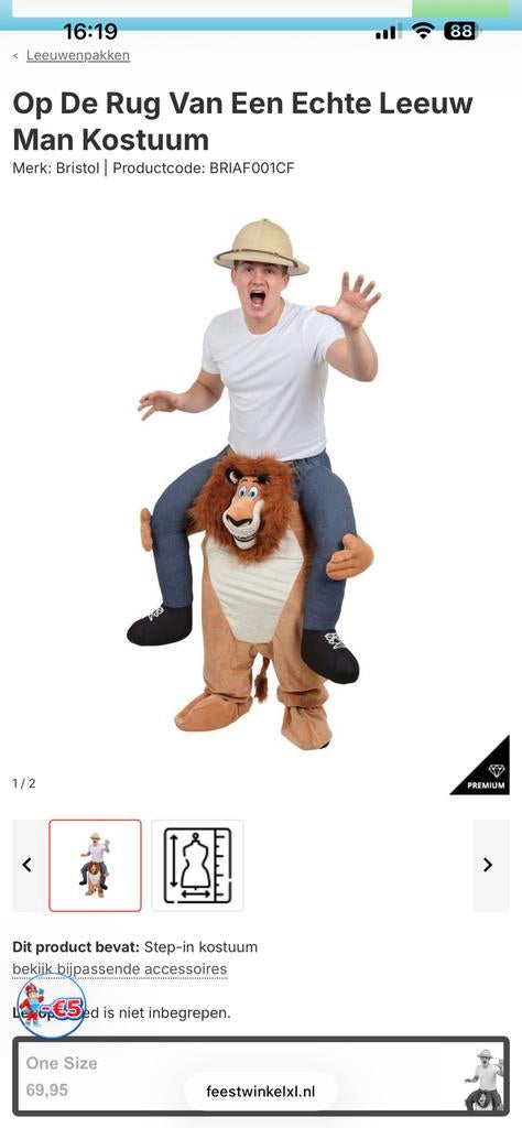 Op de rug van een leeuw kostuum, Ophalen, Zo goed als nieuw