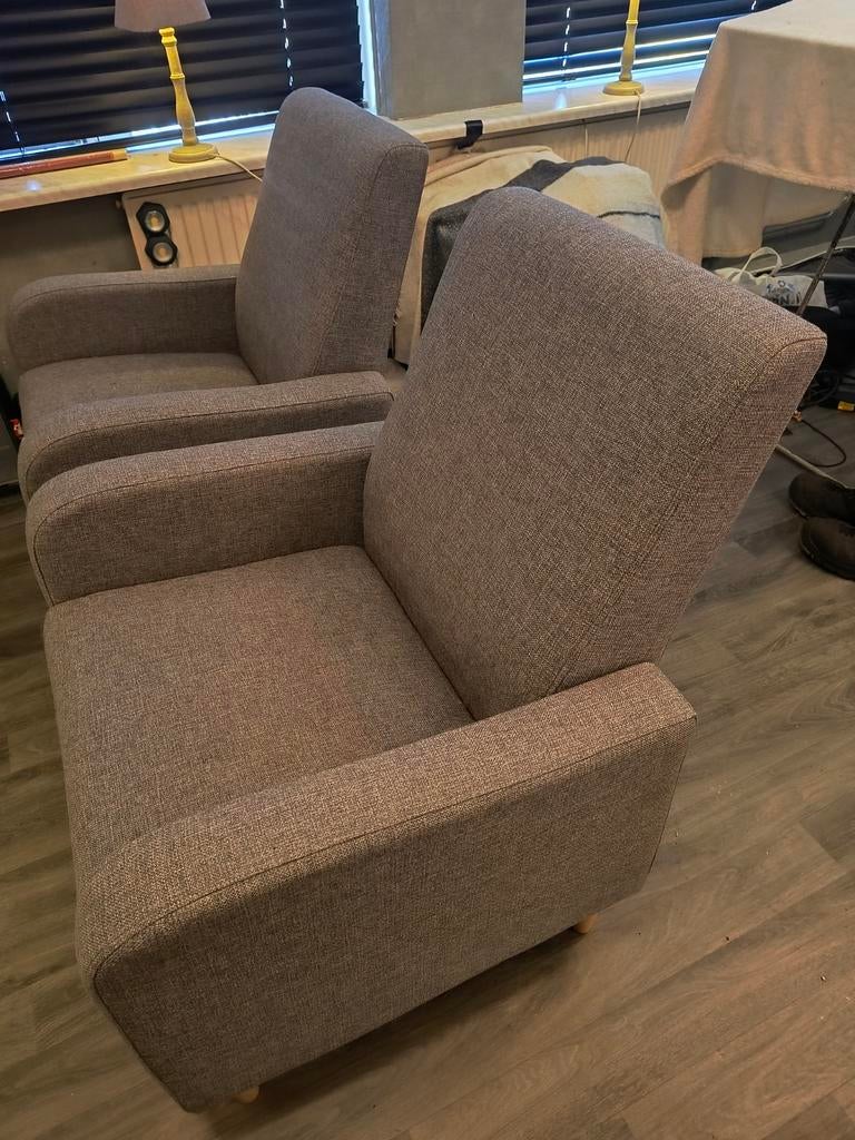 2 Grijze Fauteuils., Ophalen, Grijs, 75 tot 100 cm, Zo goed als nieuw