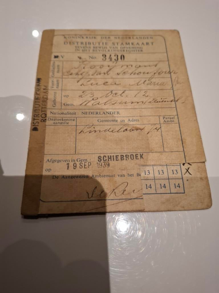 Distributie stamkaart Schiebroek bonkaart wo2, Verzamelen, Militaria | Tweede Wereldoorlog, Ophalen of Verzenden, Duitsland