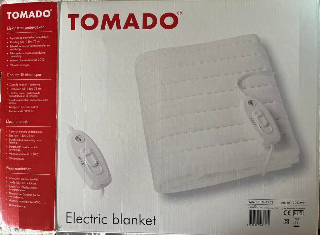 Elektrische deken Tomado 130 x 75 cm, Ophalen, Gebruikt, Eenpersoons, Wit