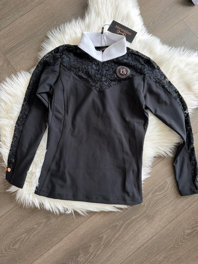 Horsegloss wedstrijdshirt zwart M (anky pikeur maya delorez, Ophalen of Verzenden, Zo goed als nieuw, Dressuur, Bovenkleding