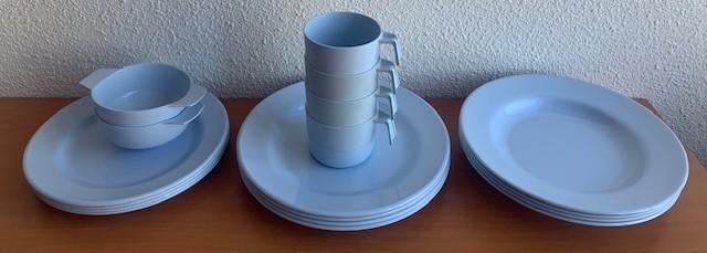 Mepal Odense: 4-p. servies in lichtblauw (retro/vintage), Lochem, Ophalen of Verzenden, Zo goed als nieuw, Mepal