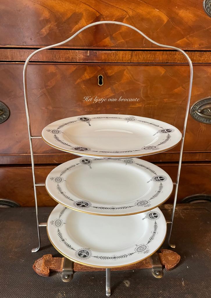 Engels antieke verzilverde Etagère met Wedgwood bordjes, Ophalen of Verzenden