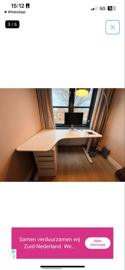 IKEA BEKANT hoekbureau wit, Huis en Inrichting, Ophalen, Gebruikt, Hoekbureau, IKEA