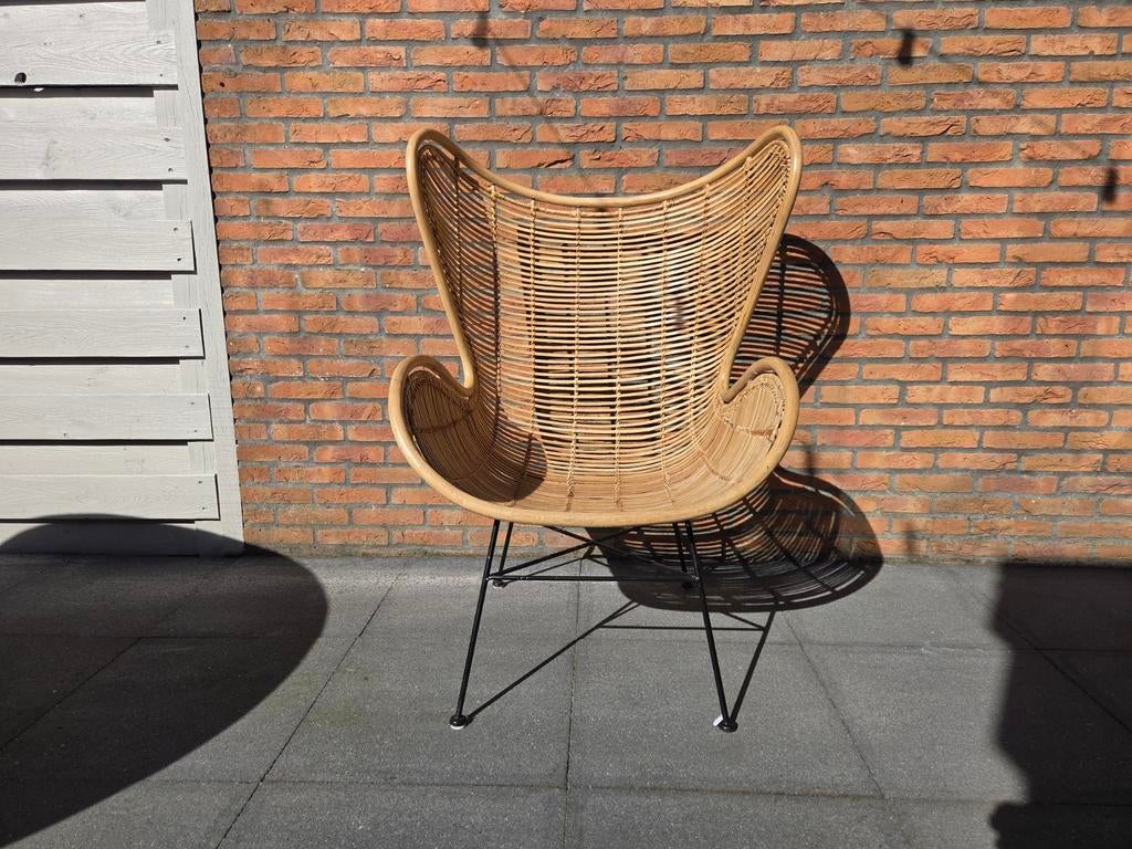 Rotan stoel / eggchair HK living, Huis en Inrichting, Ophalen, Gebruikt, Zwart, Metaal