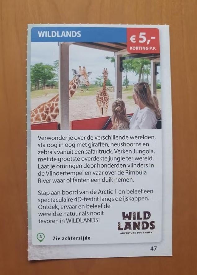 WILDLANDS Adventure Zoo Emmen €5,- korting p.p., Tickets en Kaartjes, Drie personen of meer, Kortingskaart