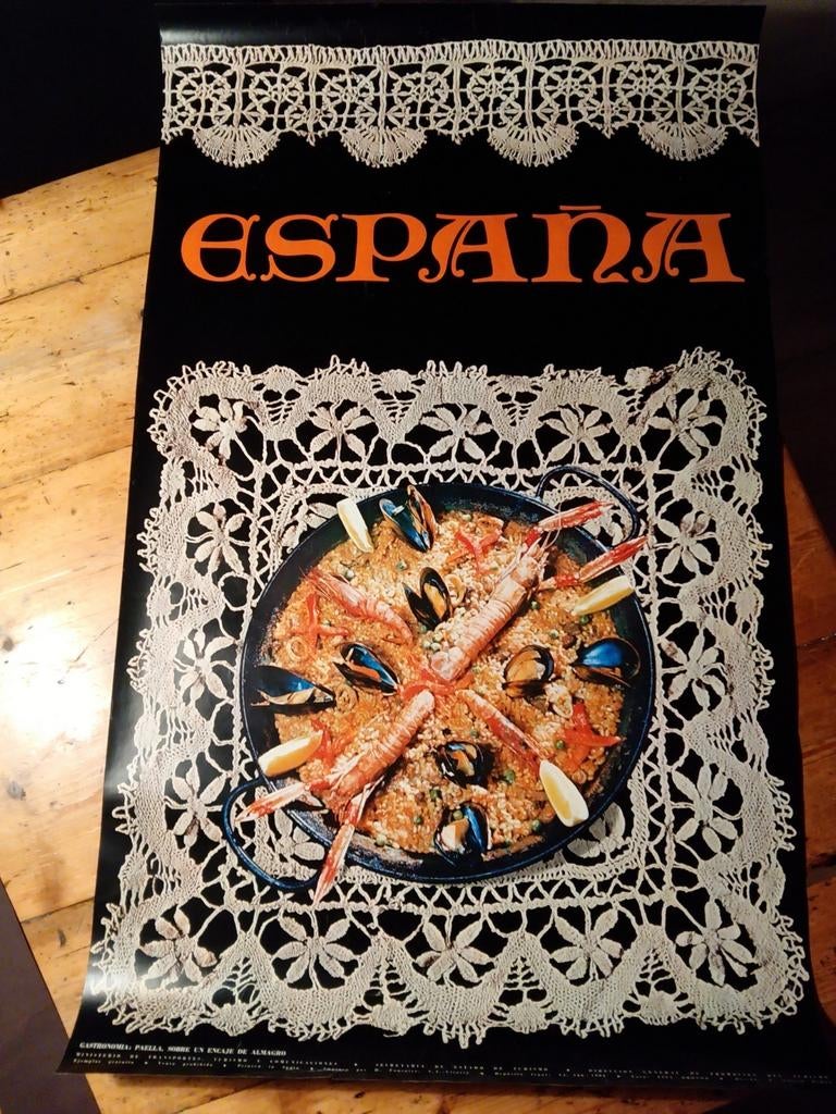 Vintage Spaanse Paella Poster - Gastronomia España, Verzamelen, Posters, Gebruikt, Overige onderwerpen, A1 t/m A3, Rechthoekig Liggend