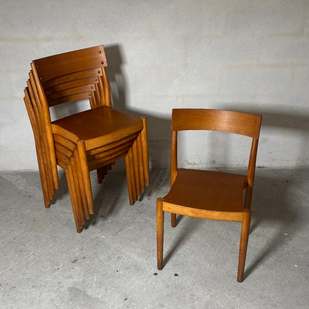 6x “Portex” stoelen Peter Hvidt & Orla Mølgaard-Nielsen, Gebruikt, Bruin, Ophalen of Verzenden, Vijf, Zes of meer stoelen