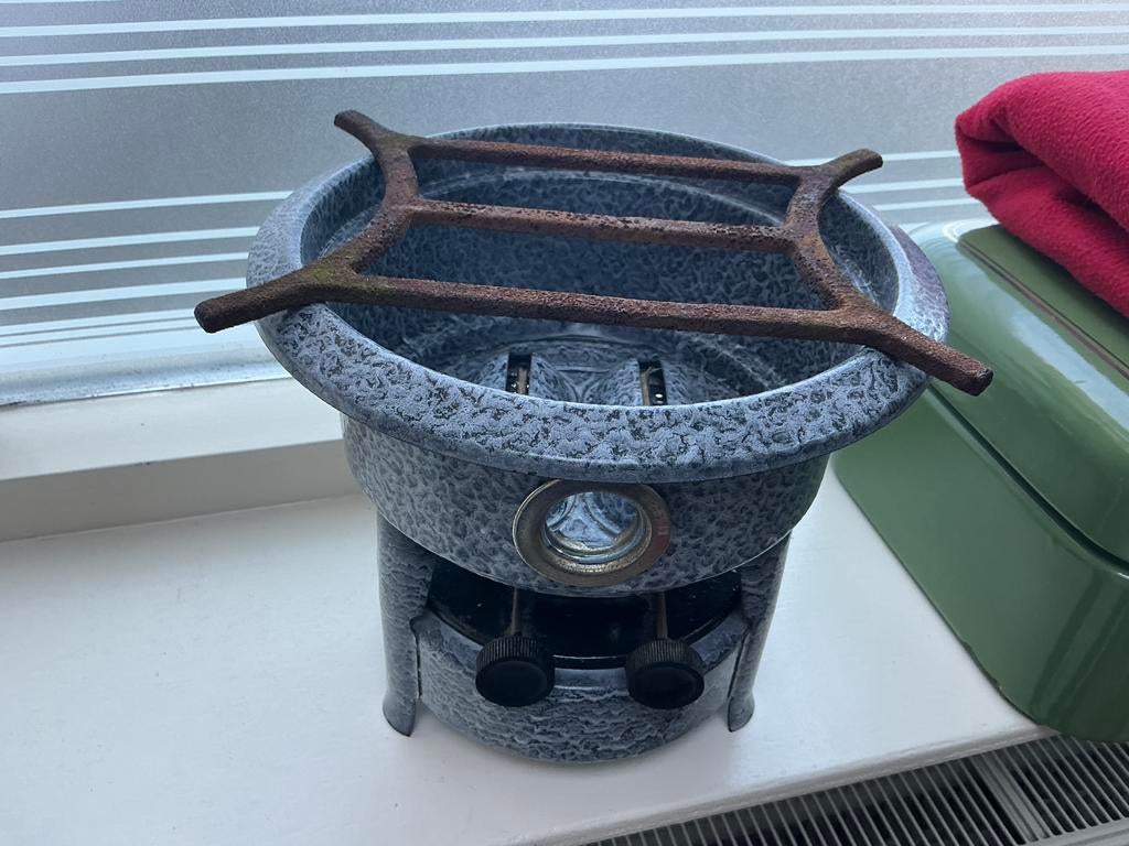 Emaille grijs gewolkte 2 pitter., Ophalen of Verzenden