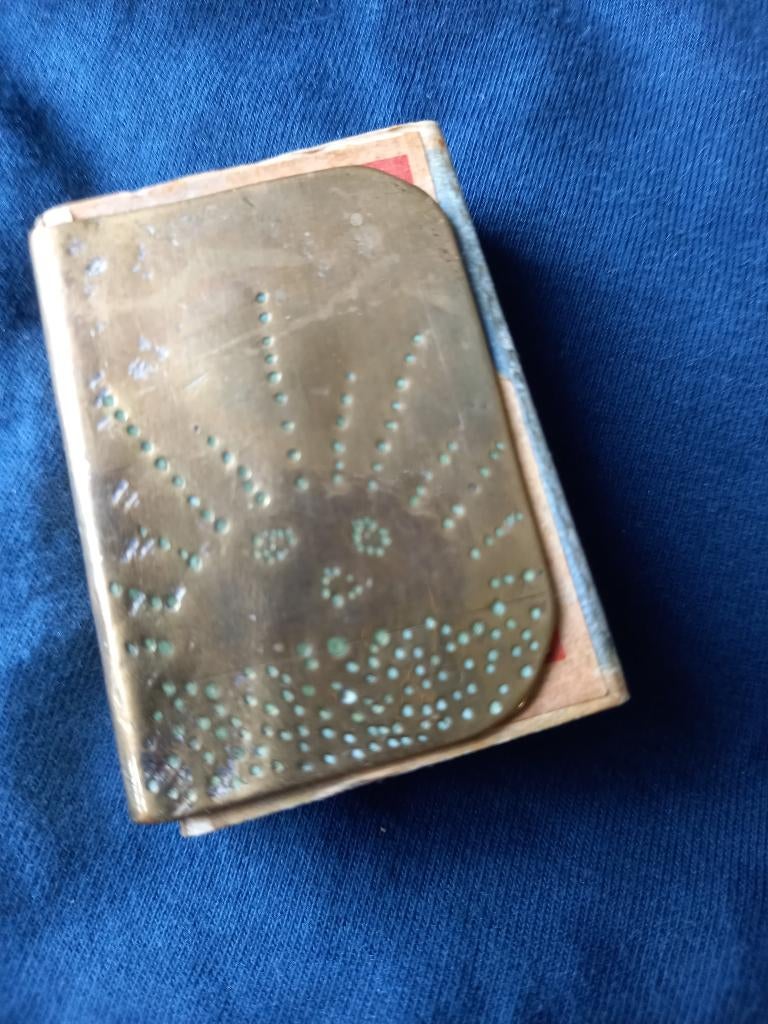 koperen lucifer doosje houder met oud lucifer doosje, Ophalen of Verzenden