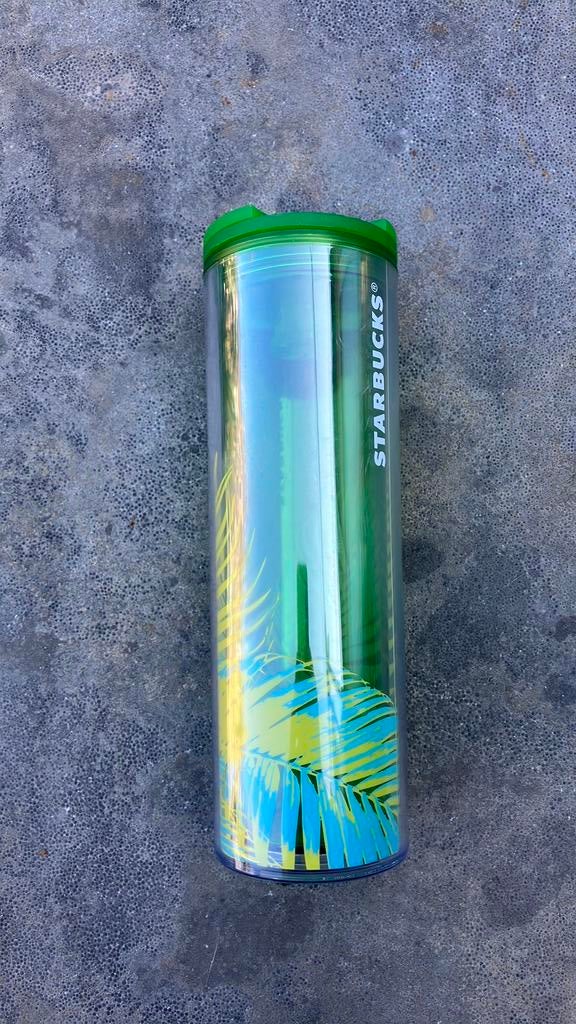 Starbucks drinkfles met palmbladprint - Groen/Blauw, Ophalen of Verzenden, Gebruikt