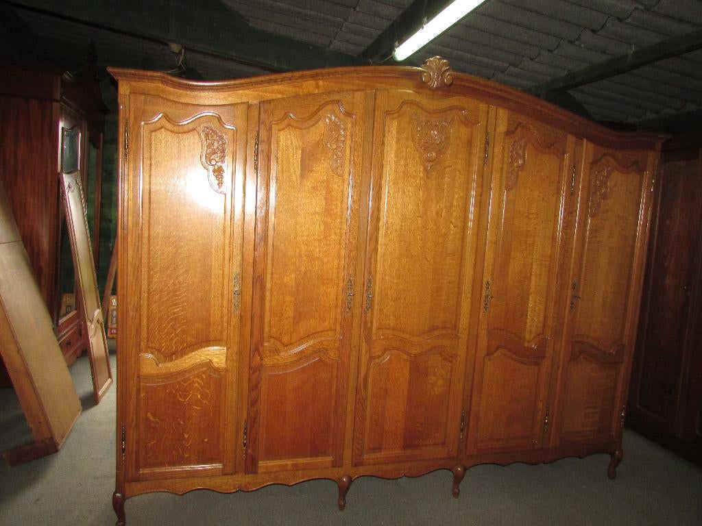 barok eiken 5 deurs linnenkast hang- leg  queen anne stijl, Ophalen, Met deur(en), Barok queen anne stijl, 200 cm of meer
