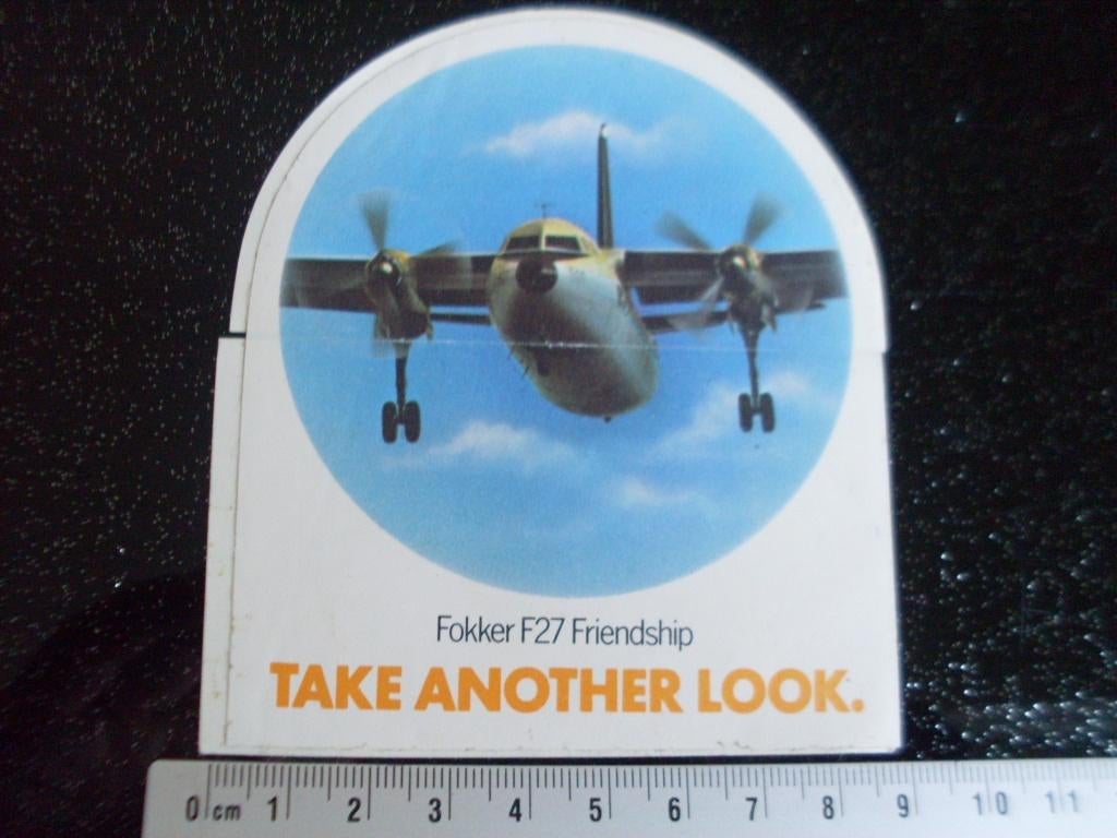 sticker Fokker F27 friendship take another look airplane, Verzenden, Zo goed als nieuw, Bedrijf of Vereniging