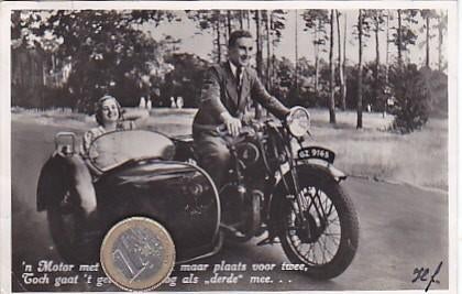 fotokaart motor voor 1940 met zijspan, Ophalen of Verzenden, 1920 tot 1940, Gelopen, Voertuig