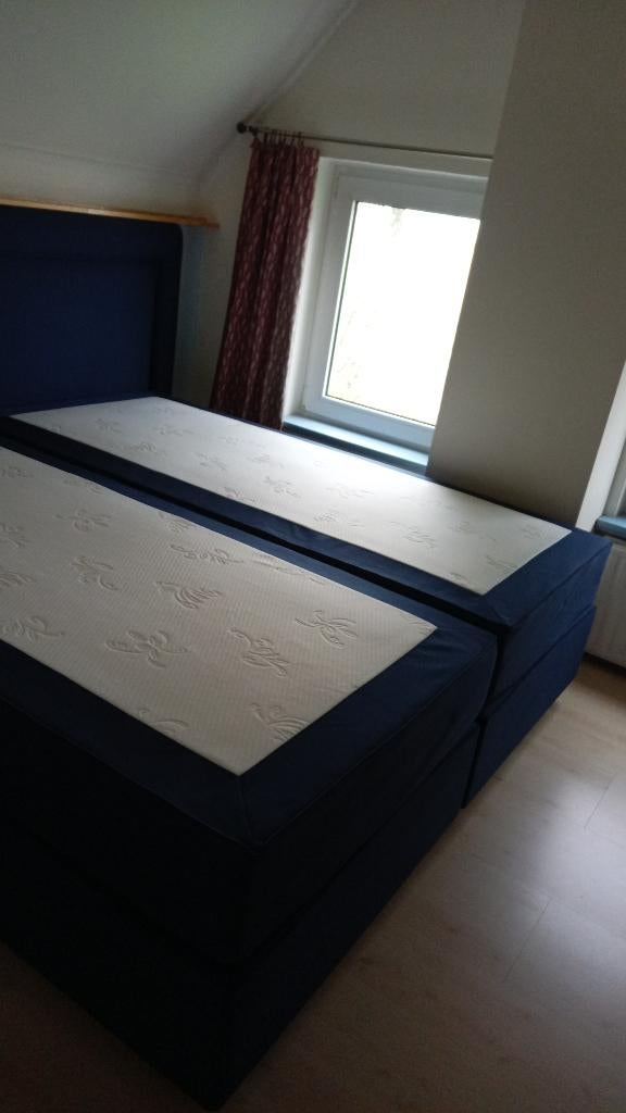 Boxspring 200x210 met 2 nachtkastjes+opbergbank –Swiss Sense, Ophalen, Gebruikt, Blauw, 210 cm