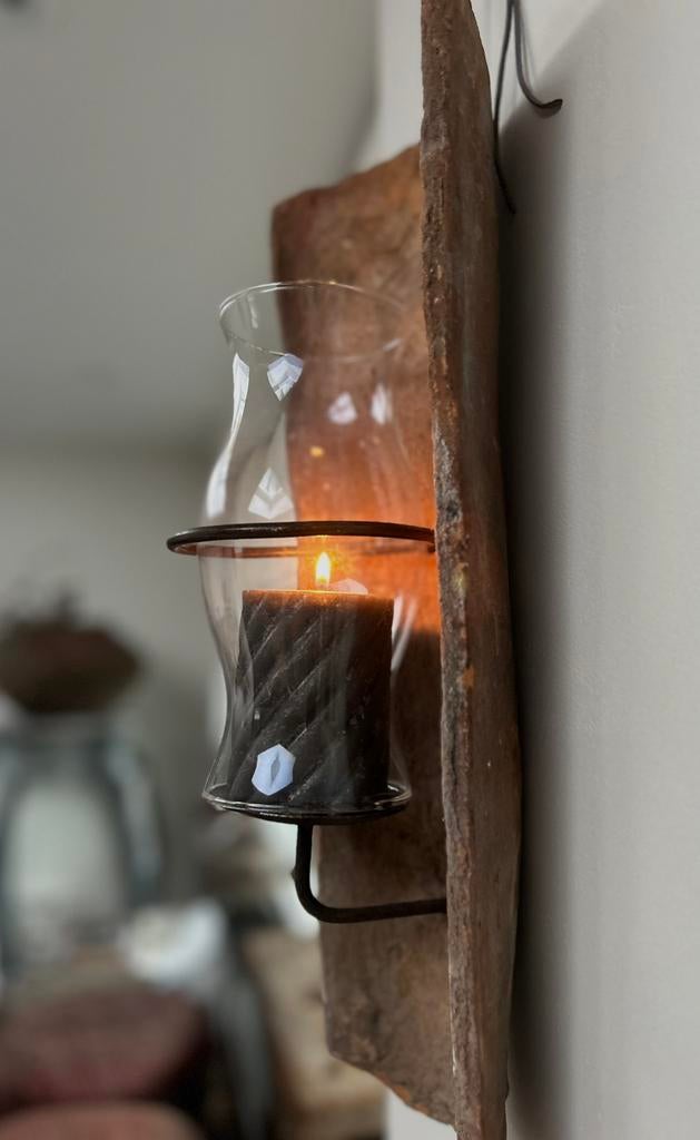 Oude dakpan windlicht kandelaar sober landelijk, Ophalen