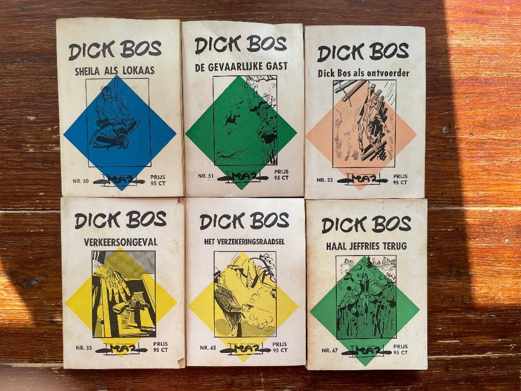 6 Dick Bos boekjes nr. 50, 51, 52, 53, 65, 67 1965-1967, Gelezen, Alfred Mazure, Ophalen of Verzenden, Meerdere stripboeken