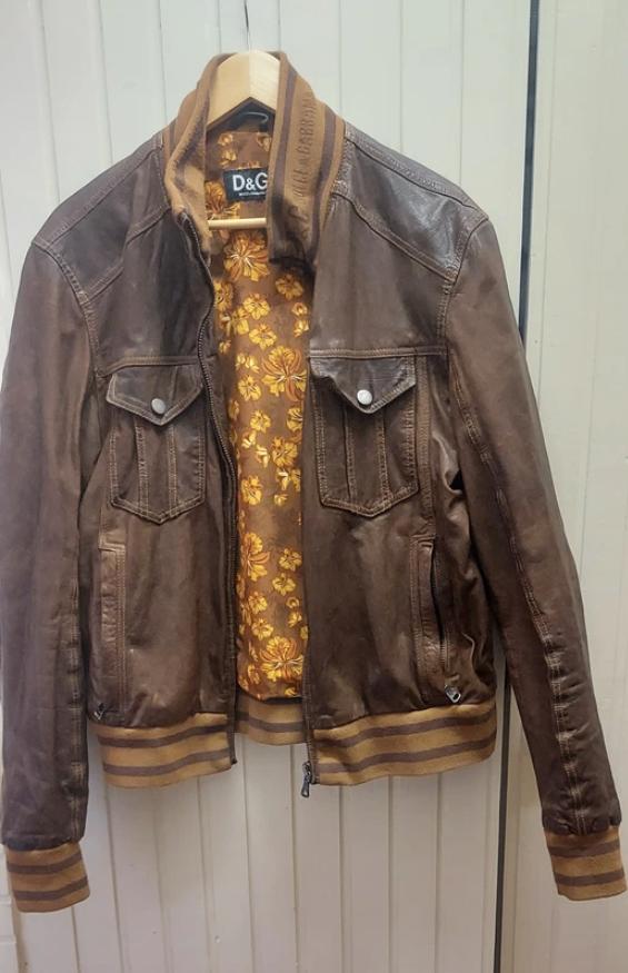 D&G BROWN MEN'S LEATHER JACKET, Maat 52/54 (L), Dolce & Gabbana, Bruin, Ophalen of Verzenden