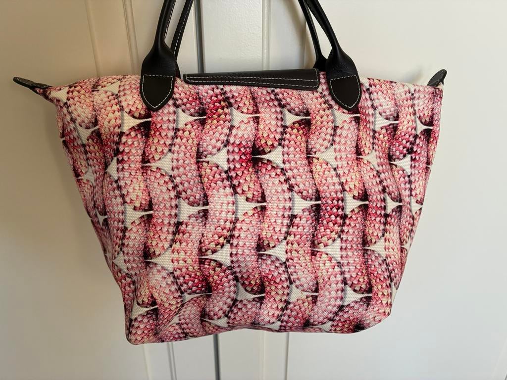 Longchamp handtas stof/leder, Verzenden, Zo goed als nieuw, Roze, Handtas